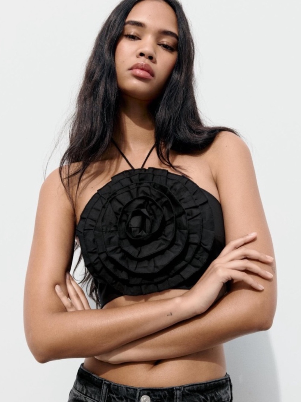 NWT Zara Flower Front Crop Halter Top, XS